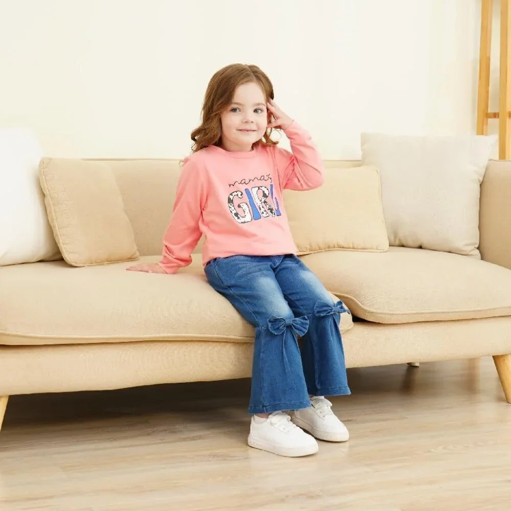 Toddler Girl Clothes Long Sleeve Cartoon & Letter Graphic Top + Fruit Stationery